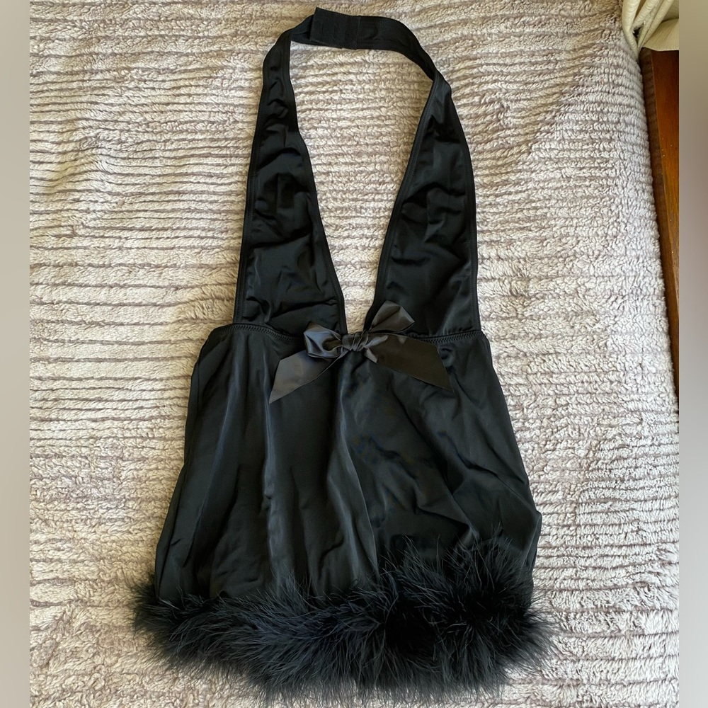 Frederick’s of Hollywood Black Halter Mini Slip Dress Size Small Lingerie Top
